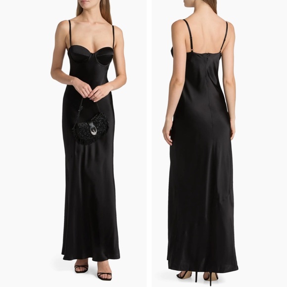 L’AGENCE Sayla Silk Slip Gown NWT $695 Black Satin Size 2 Maxi Dress - Picture 6 of 16